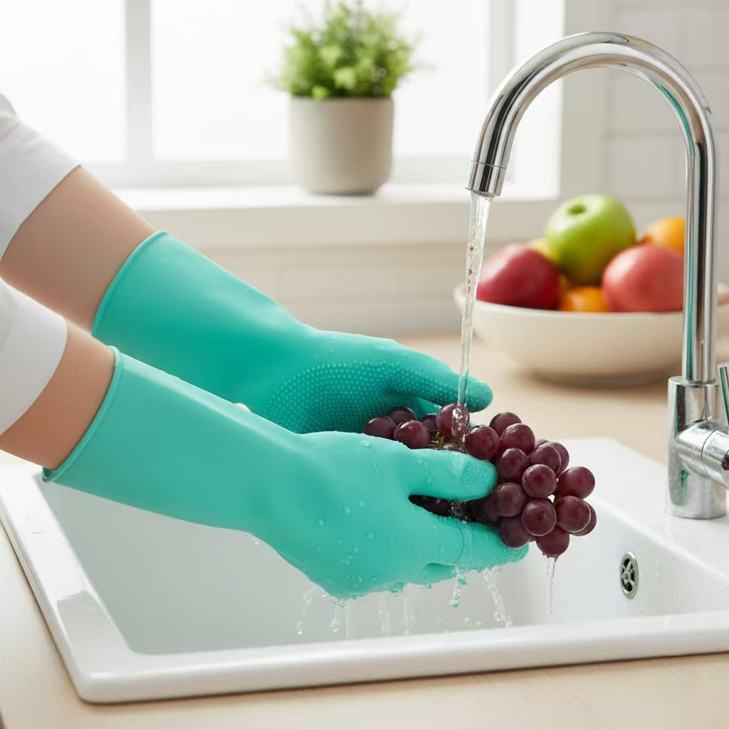 Silicone Cleaning Gloves with Built-In Scrubbing Bristles – Multi-Purpose Dishwashing & Household Gloves