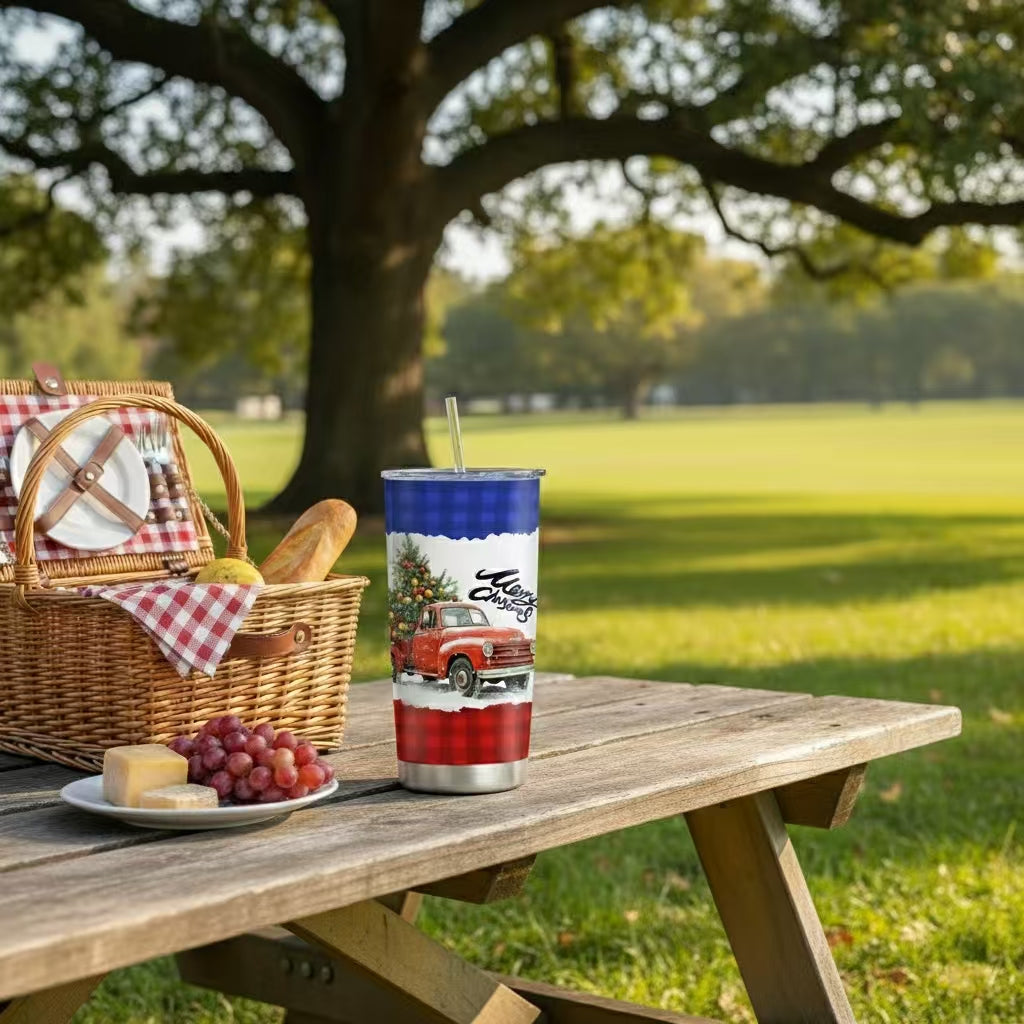 Cozy Christmas Collection โ 20oz Stainless Steel Tumblers Red Truck Christmas Tree