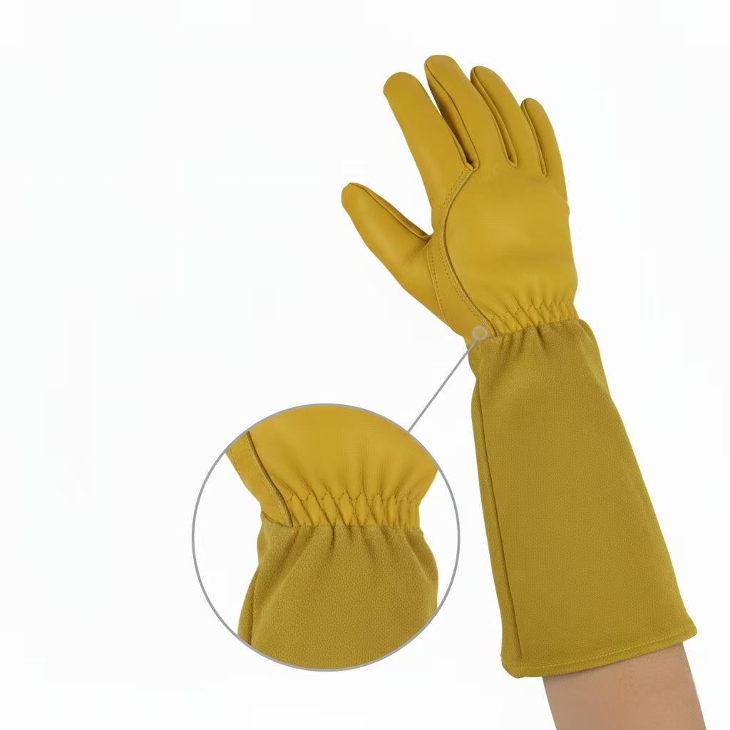 Long Gardening Gloves – Premium Cowhide Leather with Reinforced Palm Padding, Thorn & Puncture Resistant, Flexible Thumb Design for Rose Pruning & Yard Work