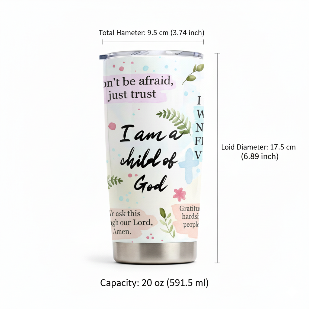 Christian Scripture Stainless Steel Tumbler – 20oz “I Am a Child of God” Inspirational Faith Mug with Bible Verses, Double-Wall Insulated Travel Cup