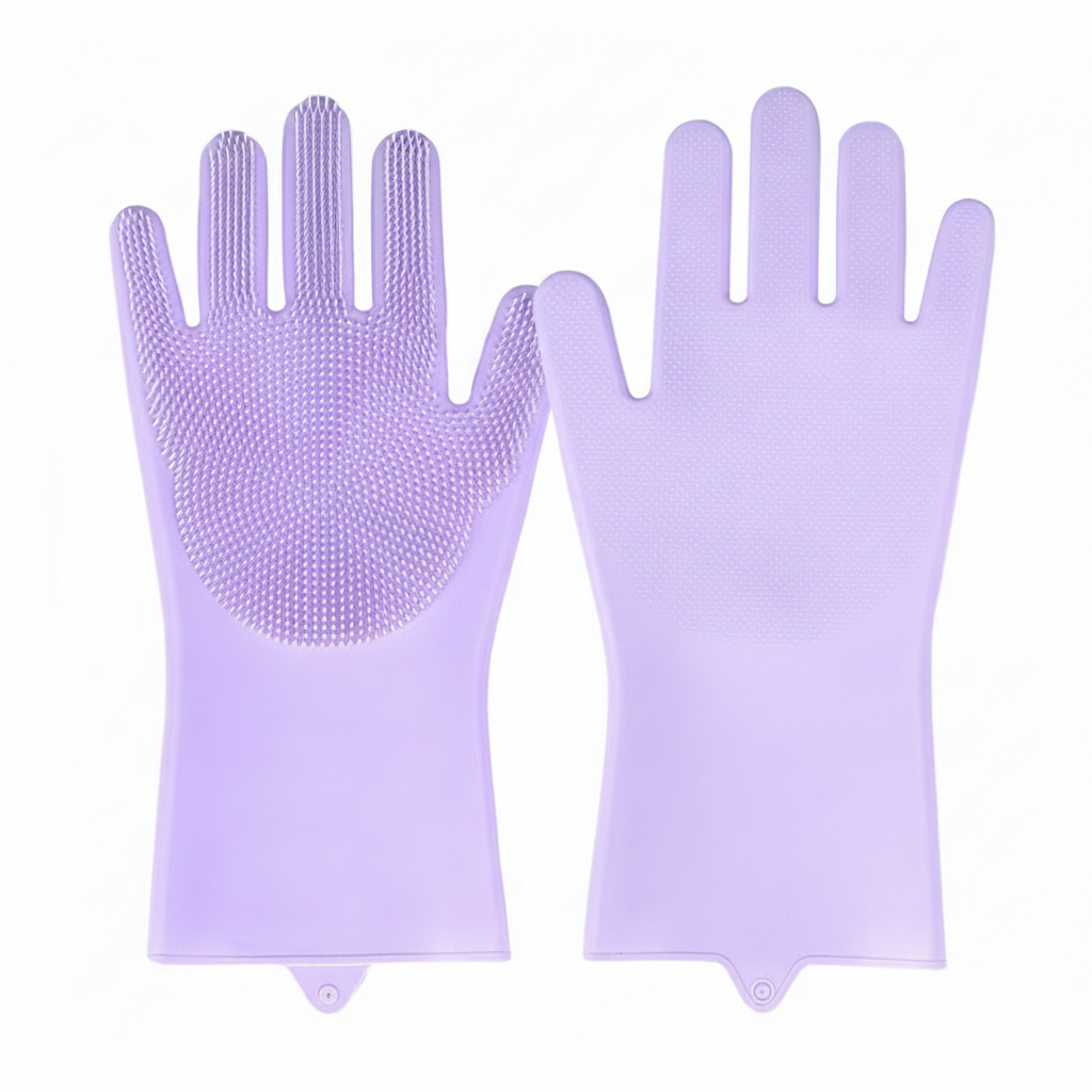 Silicone Cleaning Gloves with Built-In Scrubbing Bristles – Multi-Purpose Dishwashing & Household Gloves