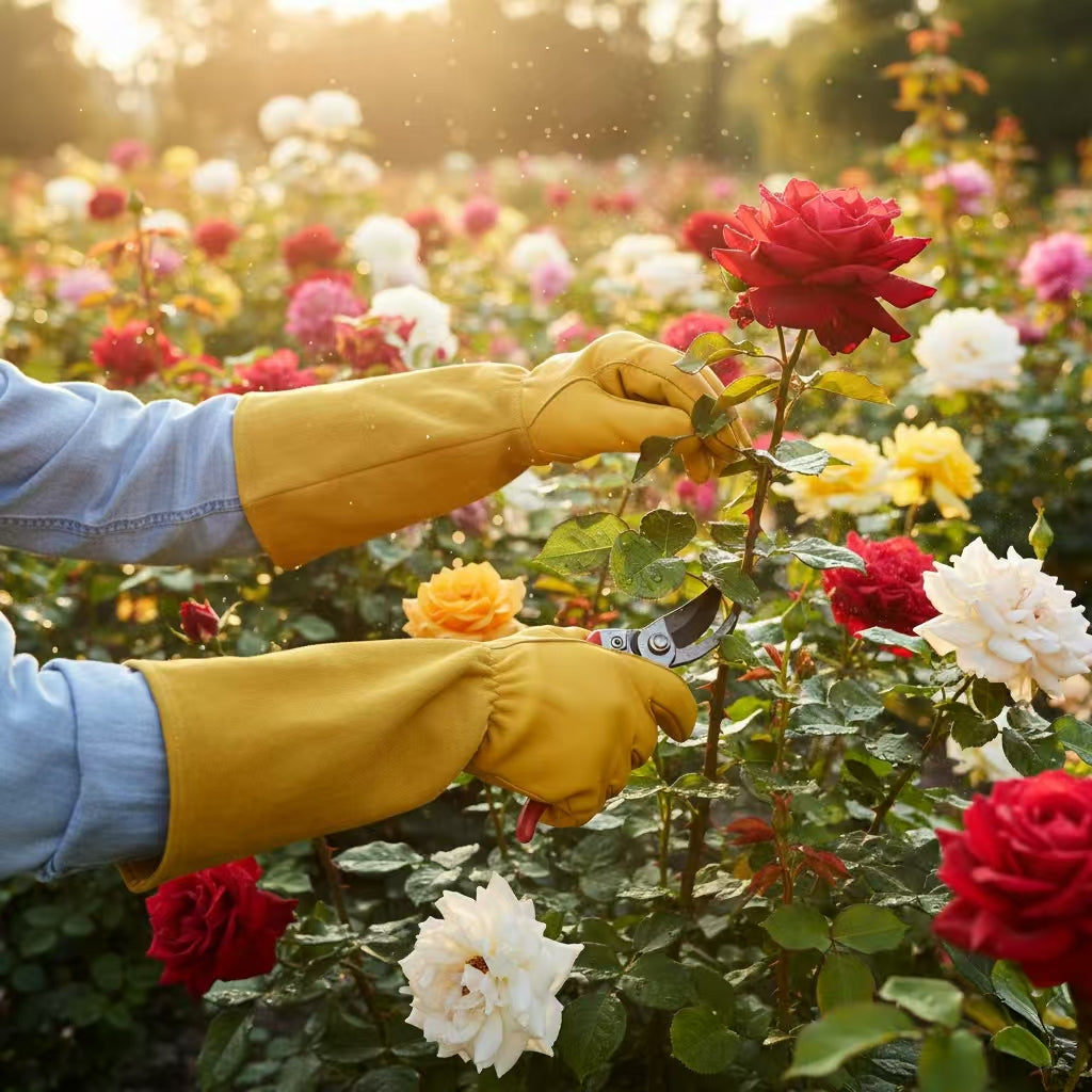 Long Gardening Gloves – Premium Cowhide Leather with Reinforced Palm Padding, Thorn & Puncture Resistant, Flexible Thumb Design for Rose Pruning & Yard Work