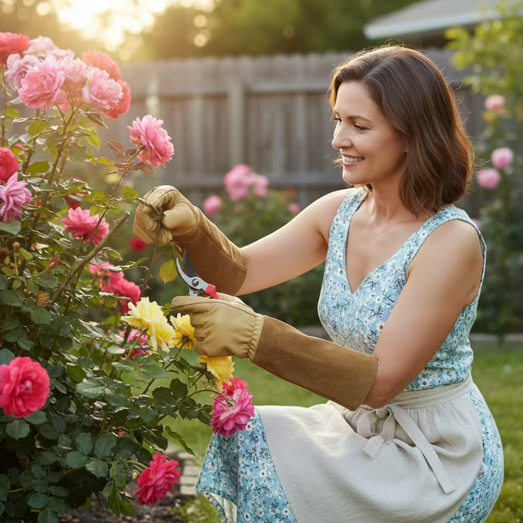 Premium Long Gardening Gloves – 100% Waterproof Cowhide Leather with Padded Palm & Flexible Thumb, Thorn & Puncture Resistant for Rose Pruning & Yard Work