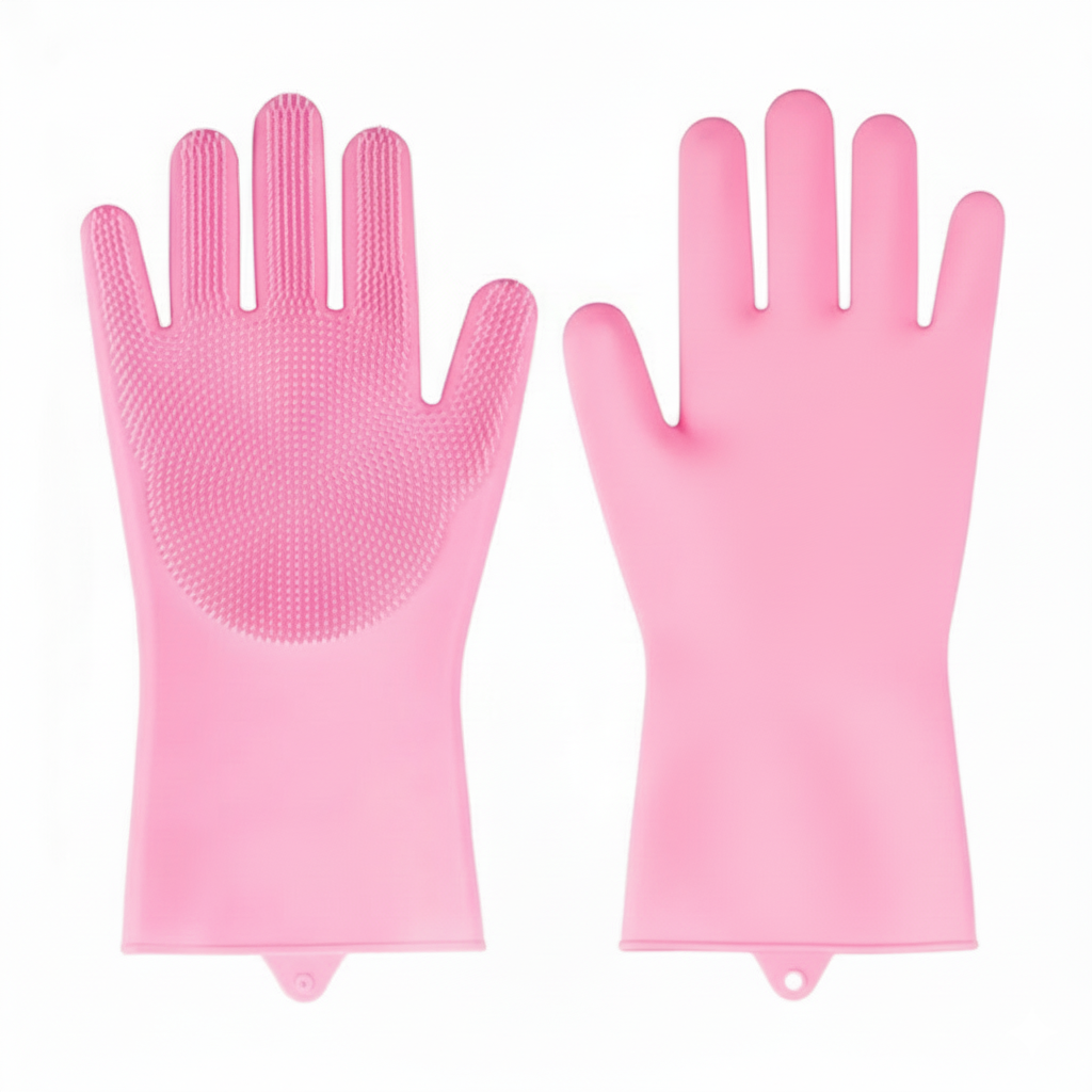 Silicone Cleaning Gloves with Built-In Scrubbing Bristles – Multi-Purpose Dishwashing & Household Gloves