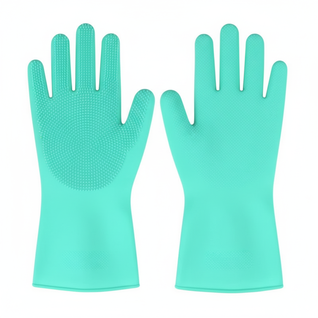 Silicone Cleaning Gloves with Built-In Scrubbing Bristles – Multi-Purpose Dishwashing & Household Gloves