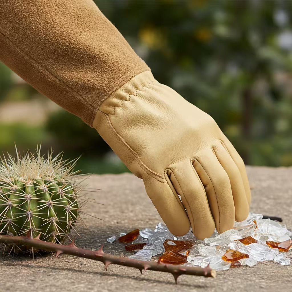 Premium Long Gardening Gloves – 100% Waterproof Cowhide Leather with Padded Palm & Flexible Thumb, Thorn & Puncture Resistant for Rose Pruning & Yard Work