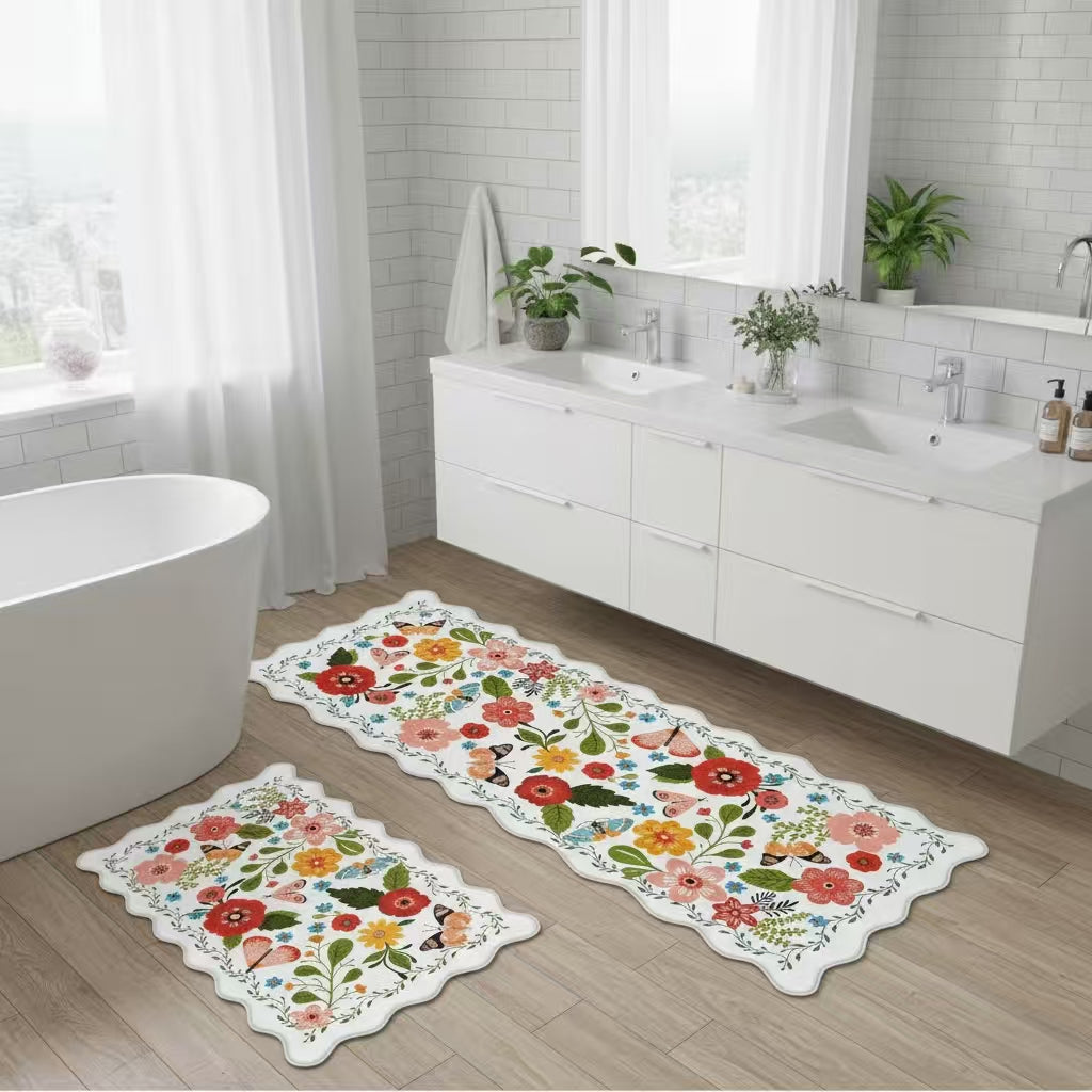 Floral Anti-Fatigue Kitchen Mats Set – Cushioned Standing Rug for Kitchen, Laundry & Home Set of 2