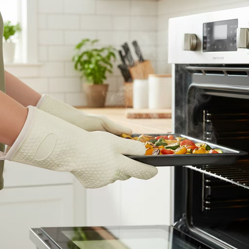 Heat Resistant Silicone Oven Mitts – Non-Slip Kitchen Gloves for Baking, Cooking & BBQ (Up to 350°F)