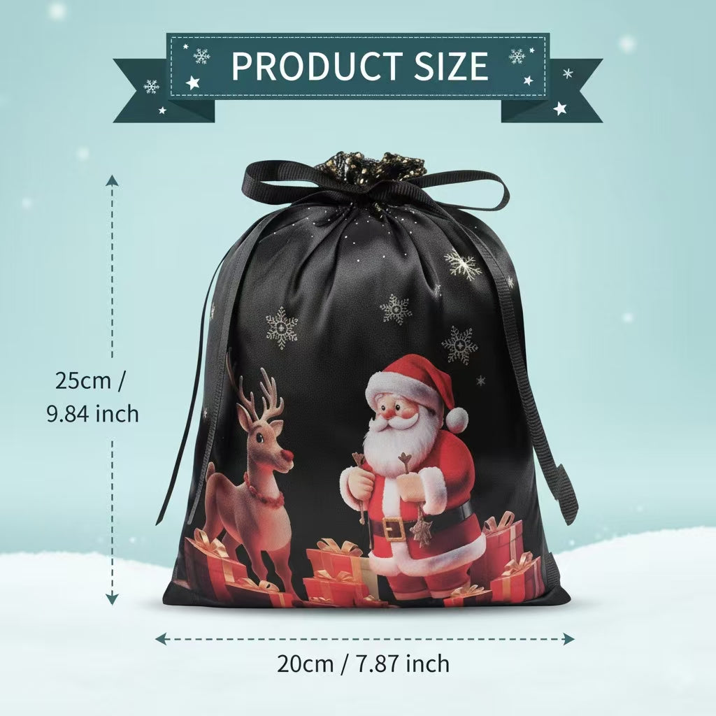 Christmas Drawstring Gift Bags Set โ 6PCS Reusable Holiday Present Bags with Santa & Snowman Prints, Easy Wrapping in 10 Seconds