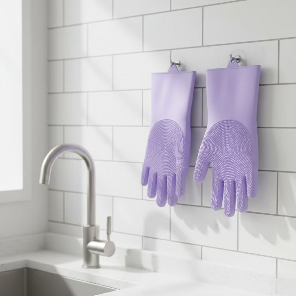 Silicone Cleaning Gloves with Built-In Scrubbing Bristles – Multi-Purpose Dishwashing & Household Gloves