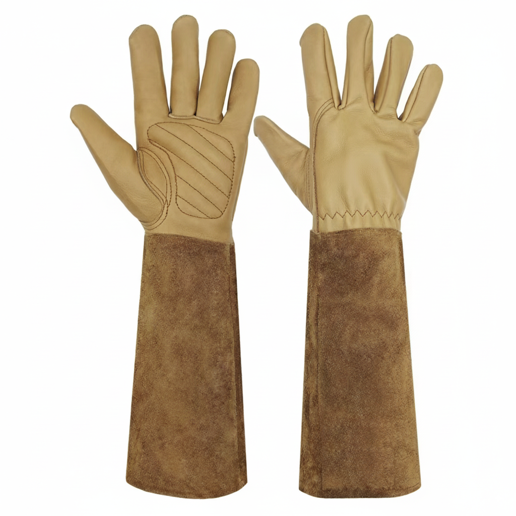 Premium Long Gardening Gloves – 100% Waterproof Cowhide Leather with Padded Palm & Flexible Thumb, Thorn & Puncture Resistant for Rose Pruning & Yard Work