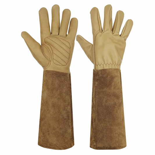 Premium Long Gardening Gloves – 100% Waterproof Cowhide Leather with Padded Palm & Flexible Thumb, Thorn & Puncture Resistant for Rose Pruning & Yard Work