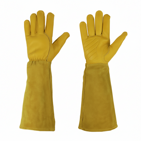 Long Gardening Gloves – Premium Cowhide Leather with Reinforced Palm Padding, Thorn & Puncture Resistant, Flexible Thumb Design for Rose Pruning & Yard Work