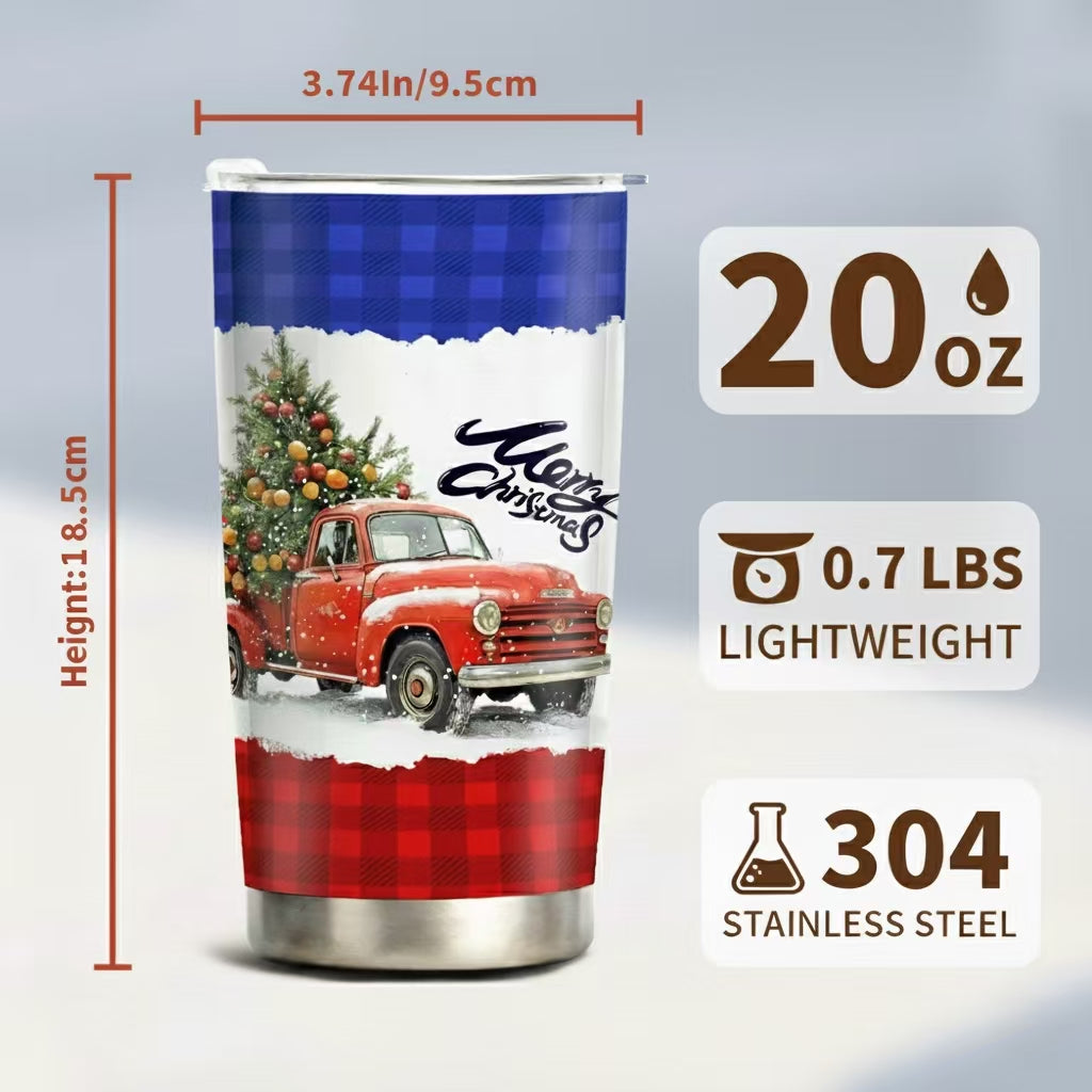 Cozy Christmas Collection — 20oz Stainless Steel Tumblers Red Truck Christmas Tree