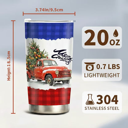 Cozy Christmas Collection — 20oz Stainless Steel Tumblers Red Truck Christmas Tree