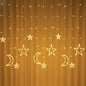 Moon & Star Curtain String Lights – 8ft x 3.5ft LED Fairy Lights with 8 Lighting Modes, Plug-In Indoor Decoration for Bedroom, Party & Christmas