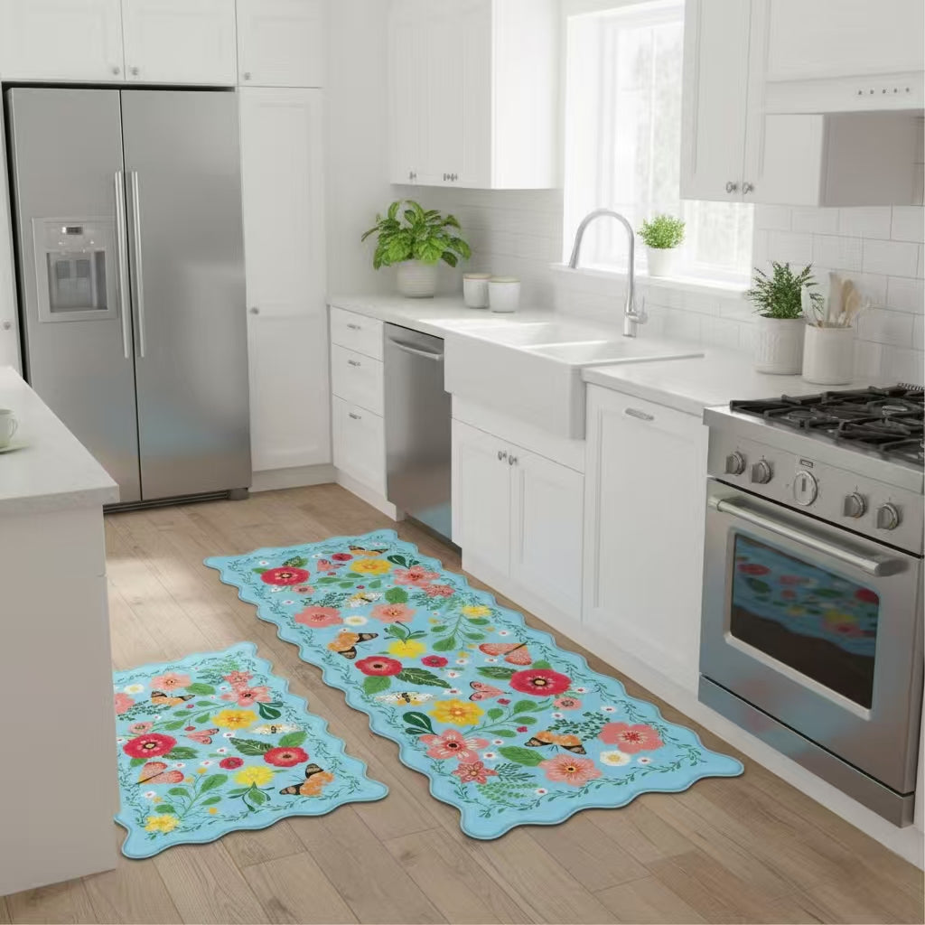 Floral Anti-Fatigue Kitchen Mats Set – Cushioned Standing Rug for Kitchen, Laundry & Home Set of 2