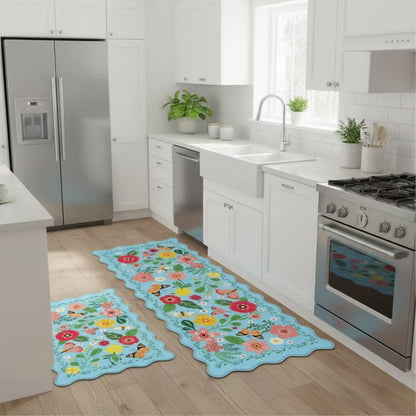 Floral Anti-Fatigue Kitchen Mats Set – Cushioned Standing Rug for Kitchen, Laundry & Home Set of 2