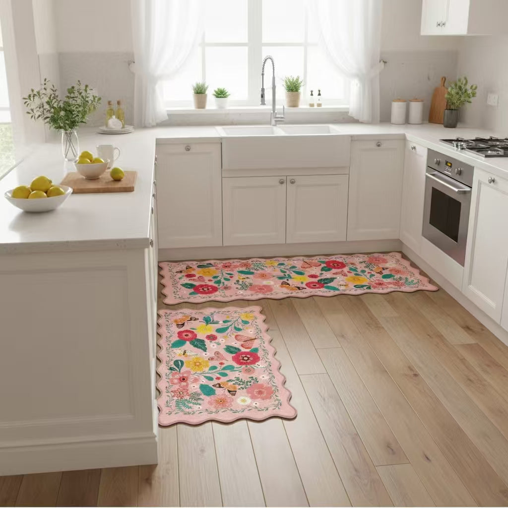 Floral Anti-Fatigue Kitchen Mats Set – Cushioned Standing Rug for Kitchen, Laundry & Home Set of 2
