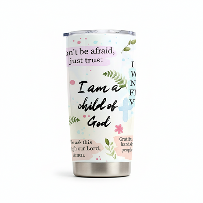 Christian Scripture Stainless Steel Tumbler – 20oz “I Am a Child of God” Inspirational Faith Mug with Bible Verses, Double-Wall Insulated Travel Cup