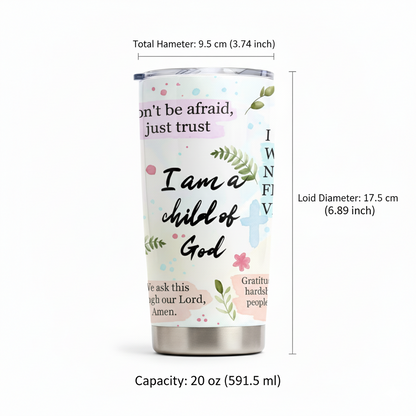 Christian Scripture Stainless Steel Tumbler – 20oz “I Am a Child of God” Inspirational Faith Mug with Bible Verses, Double-Wall Insulated Travel Cup