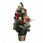 Mini Gold & Red Christmas Tree with Ornaments – 19.7" Pre-Decorated Tabletop Flocked Pine Tree in Woven Basket, Elegant Holiday Centerpiece with Bonus Santa Stocking