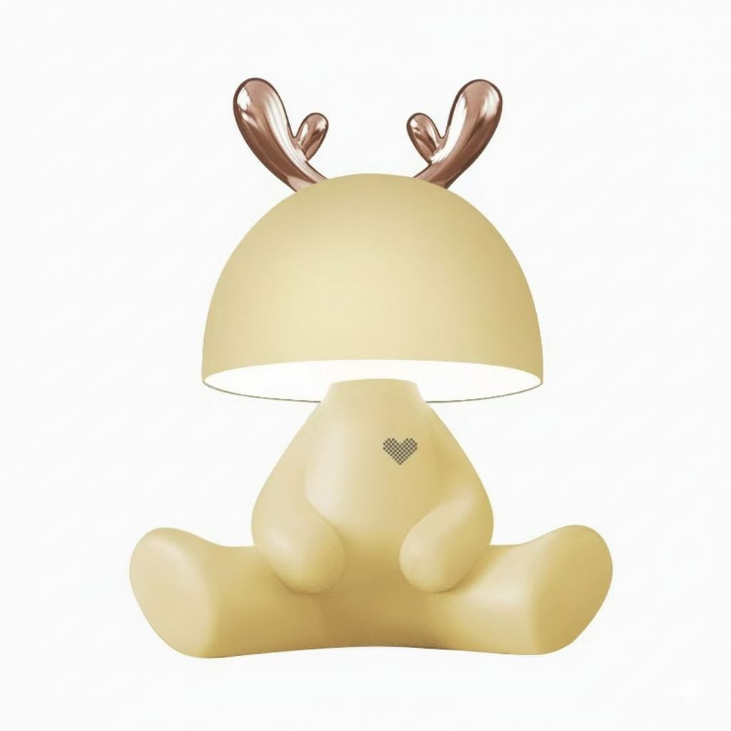 Cute Reindeer Bluetooth Speaker Night Light – Touch Control, 3-Level Brightness, 1200mAh Rechargeable Lamp