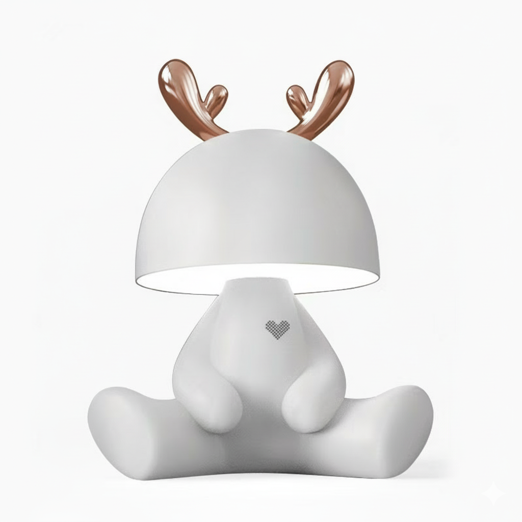 Cute Reindeer Bluetooth Speaker Night Light – Touch Control, 3-Level Brightness, 1200mAh Rechargeable Lamp