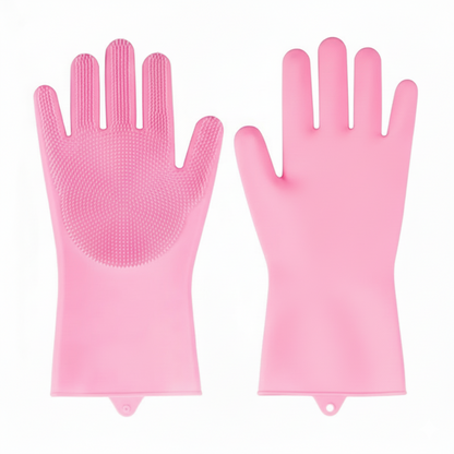 Silicone Cleaning Gloves with Built-In Scrubbing Bristles – Multi-Purpose Dishwashing & Household Gloves