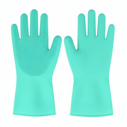 Silicone Cleaning Gloves with Built-In Scrubbing Bristles – Multi-Purpose Dishwashing & Household Gloves