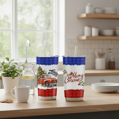Cozy Christmas Collection — 20oz Stainless Steel Tumblers Red Truck Christmas Tree