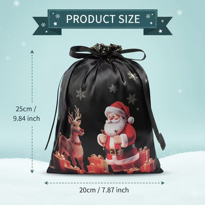 Christmas Drawstring Gift Bags Set – 6PCS Reusable Holiday Present Bags with Santa & Snowman Prints, Easy Wrapping in 10 Seconds