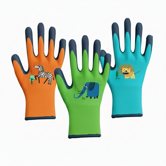 Kids Gardening Gloves 3-Pack – Fun Animal Prints (Zebra, Elephant & Lion)